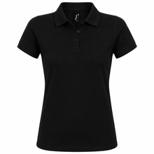 Load image into Gallery viewer, Personalized Womens' polo with custom name print in black