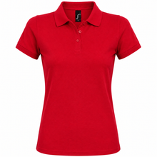 Load image into Gallery viewer, Personalized Womens' polo with custom name print in red