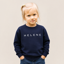 Load image into Gallery viewer, Navy personalized kids' sweatshirt with custom name print
