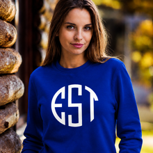 Load image into Gallery viewer, Personalized unisex royal blue sweatshirt with custom initials