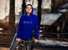Load image into Gallery viewer, Royal blue hoodie with wavy logo