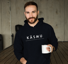 Load image into Gallery viewer, Navy blue hoodie with wavy logo