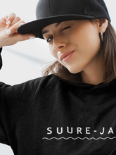 Load image into Gallery viewer, Black hoodie with wavy logo