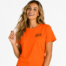 Load image into Gallery viewer, Orange personalized women's T-shirt with custom logo
