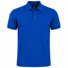Load image into Gallery viewer, Personalized Mens' polo with custom name print in blue
