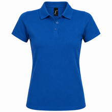 Load image into Gallery viewer, Personalized Womens' polo with custom name print in blue
