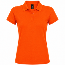 Load image into Gallery viewer, Personalized Womens' polo with custom name print in orange
