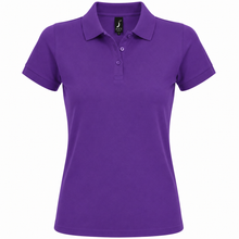 Load image into Gallery viewer, Personalized Womens' polo with custom name print in purple

