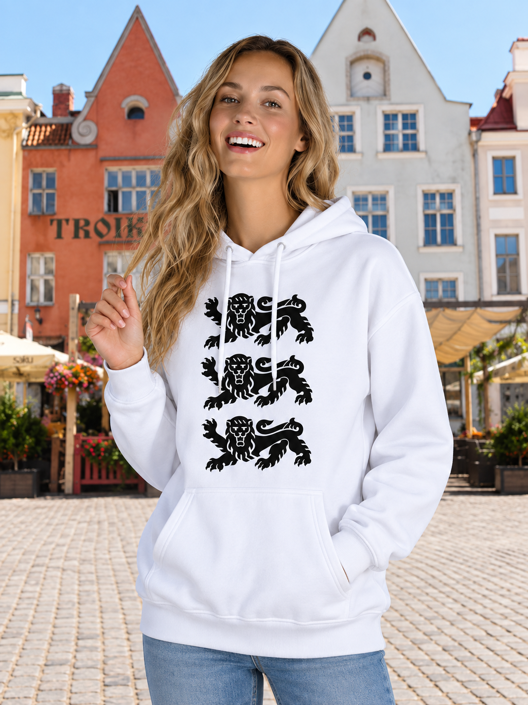 Unisex džemperis su gobtuvu