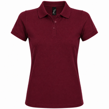 Load image into Gallery viewer, Personalized Womens' polo with custom name print in burgundy red
