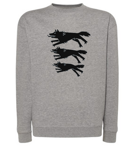 Grey sweatshirt with three wolf logo